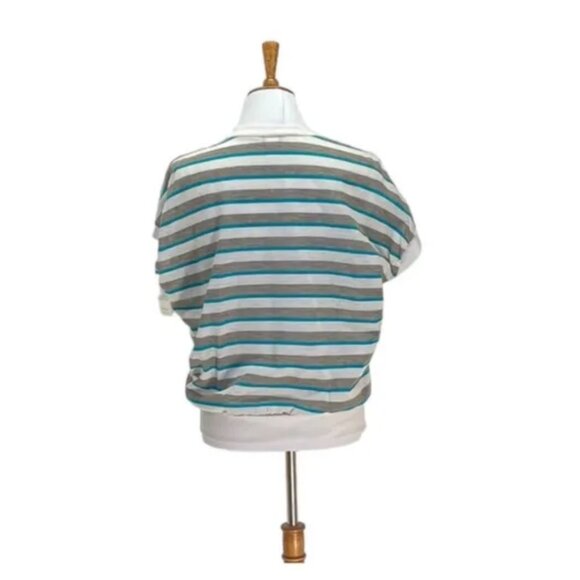 NWT Ginnis Girl Adorable Vintage Knit Top Sz L Off White Teal Beige Striped - Picture 5 of 5